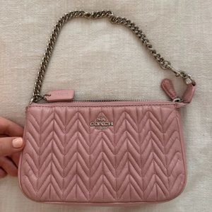 Coach Pink Leather Wristlet with silver hardware strap